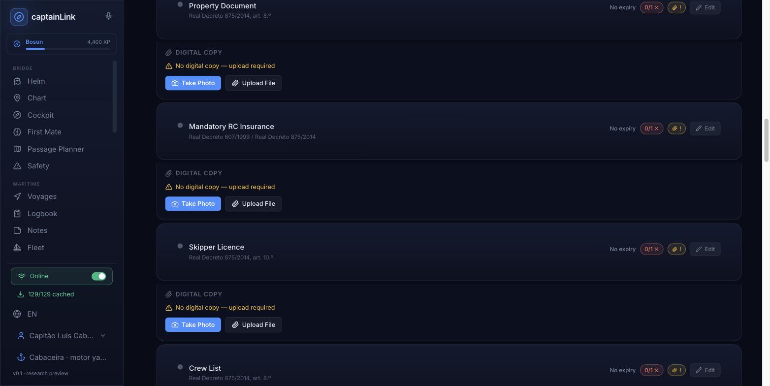 captainLink Compliance — document upload